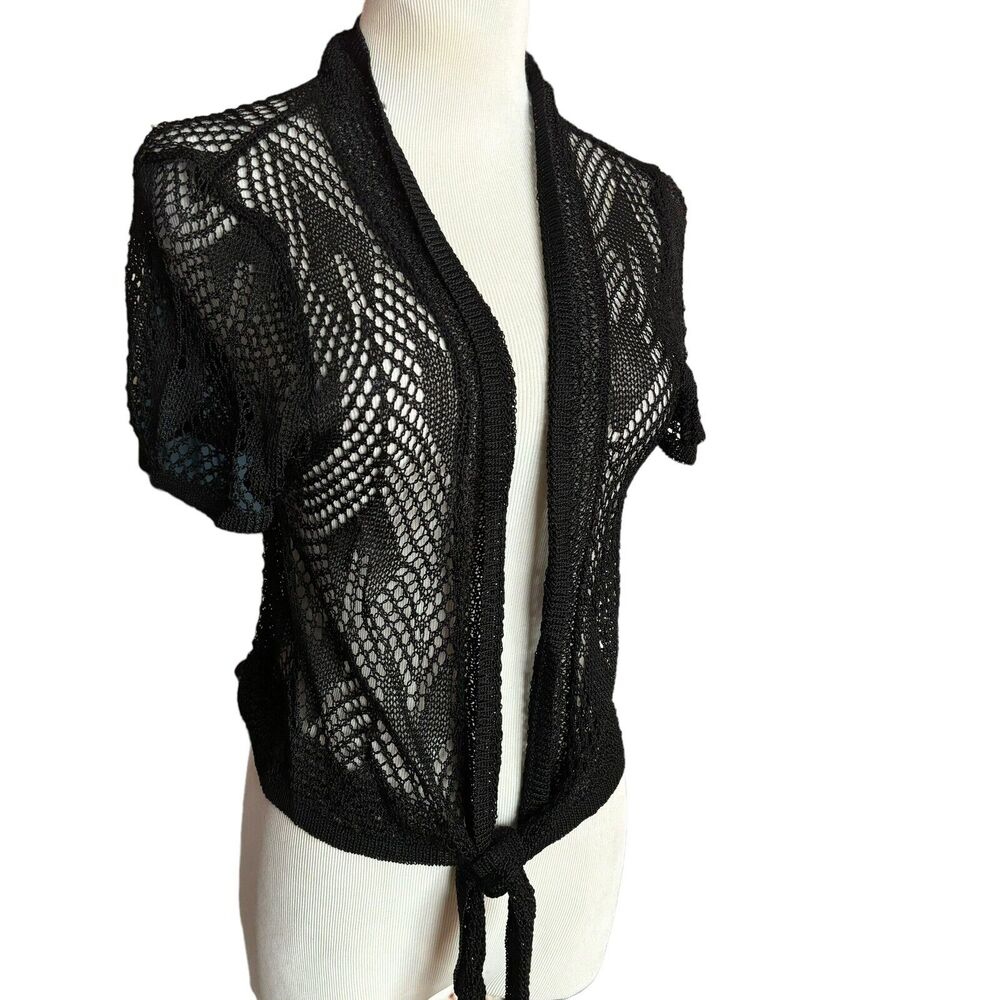 FRESH PRODUCE Size Small BLACK Stretch Cardigan Bolero Tie Front NEW - Picture 2 of 5